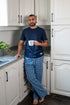 Men summer pajama set Dark Blue T-shirt + Dark Blue X Light Blue Checkered Pants